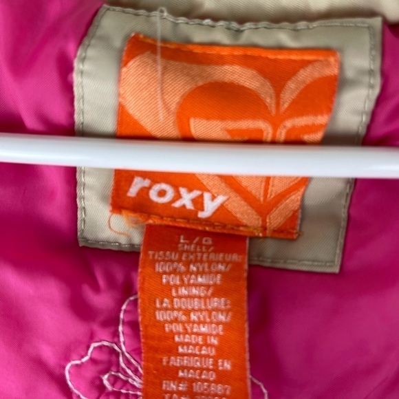 Roxy Junior Large White Pink Flower Embroidered Jacket Removable Hood - Picture 4 of 8